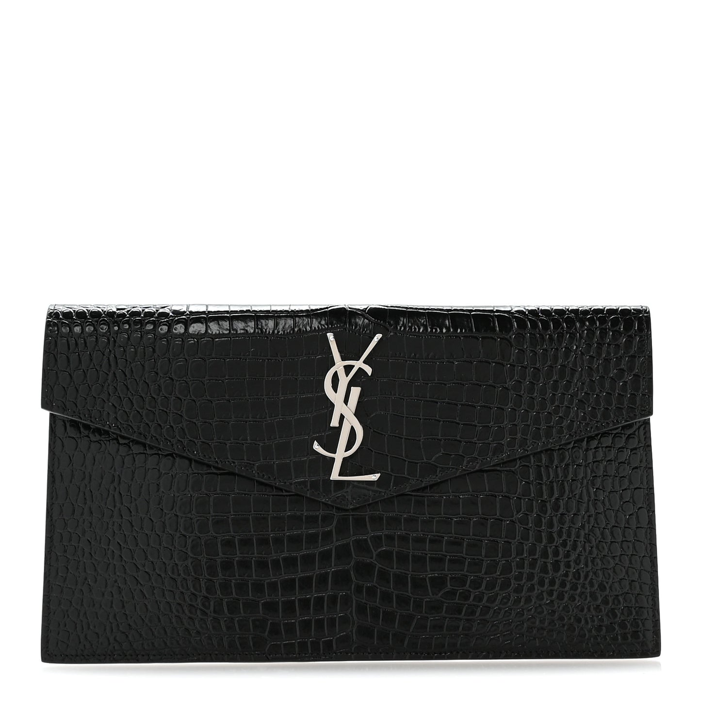 Calfskin Crocodile Embossed Uptown Monogram Pouch Black