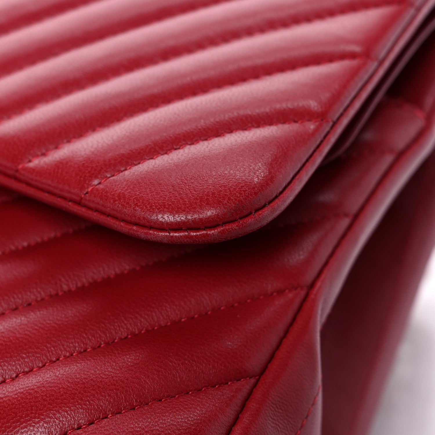 Chanel Lambskin Chevron Quilted Jumbo Double Flap Dark Red 18 of 19