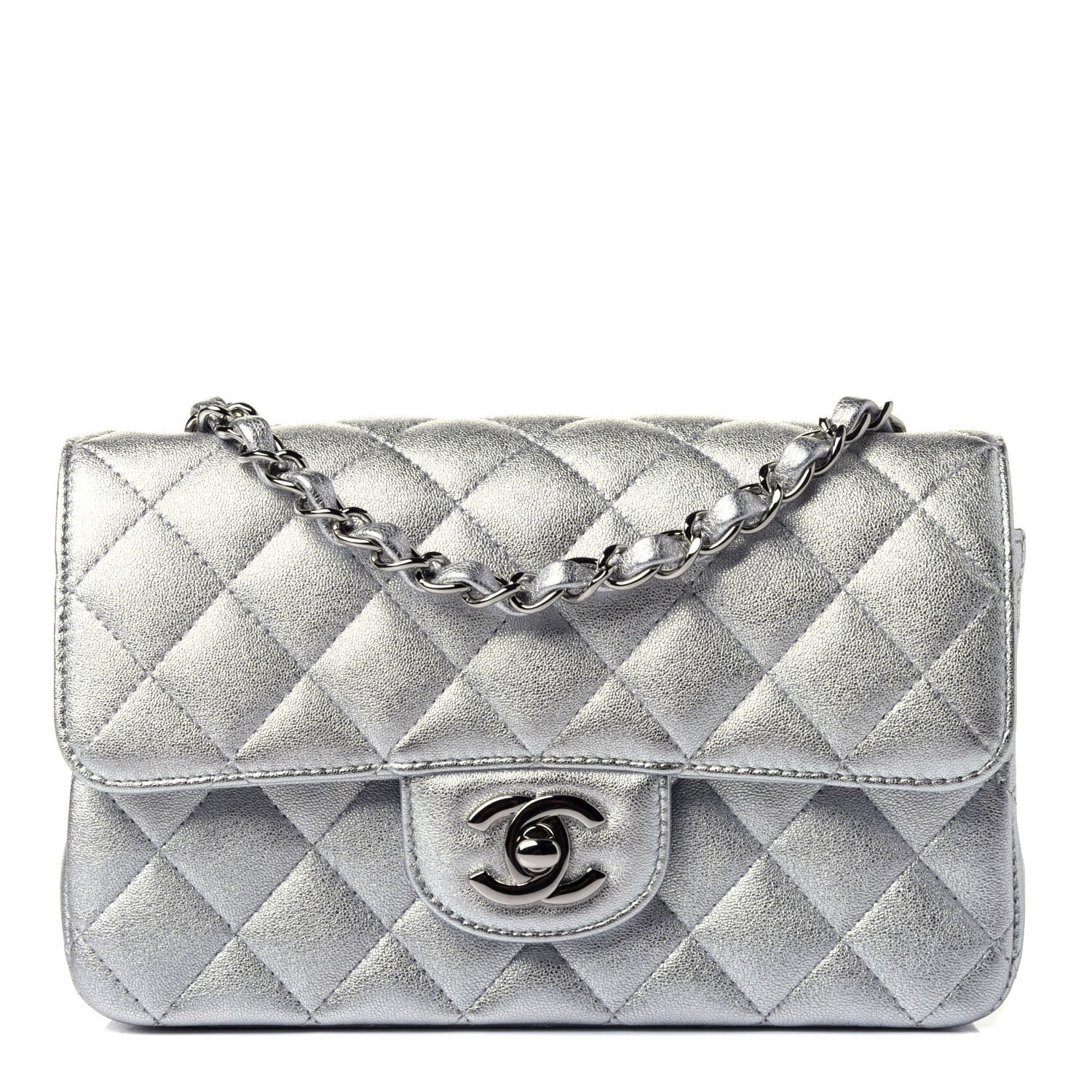 Chanel Metallic Lambskin Quilted Mini Rectangular Flap Silver 1 of 5