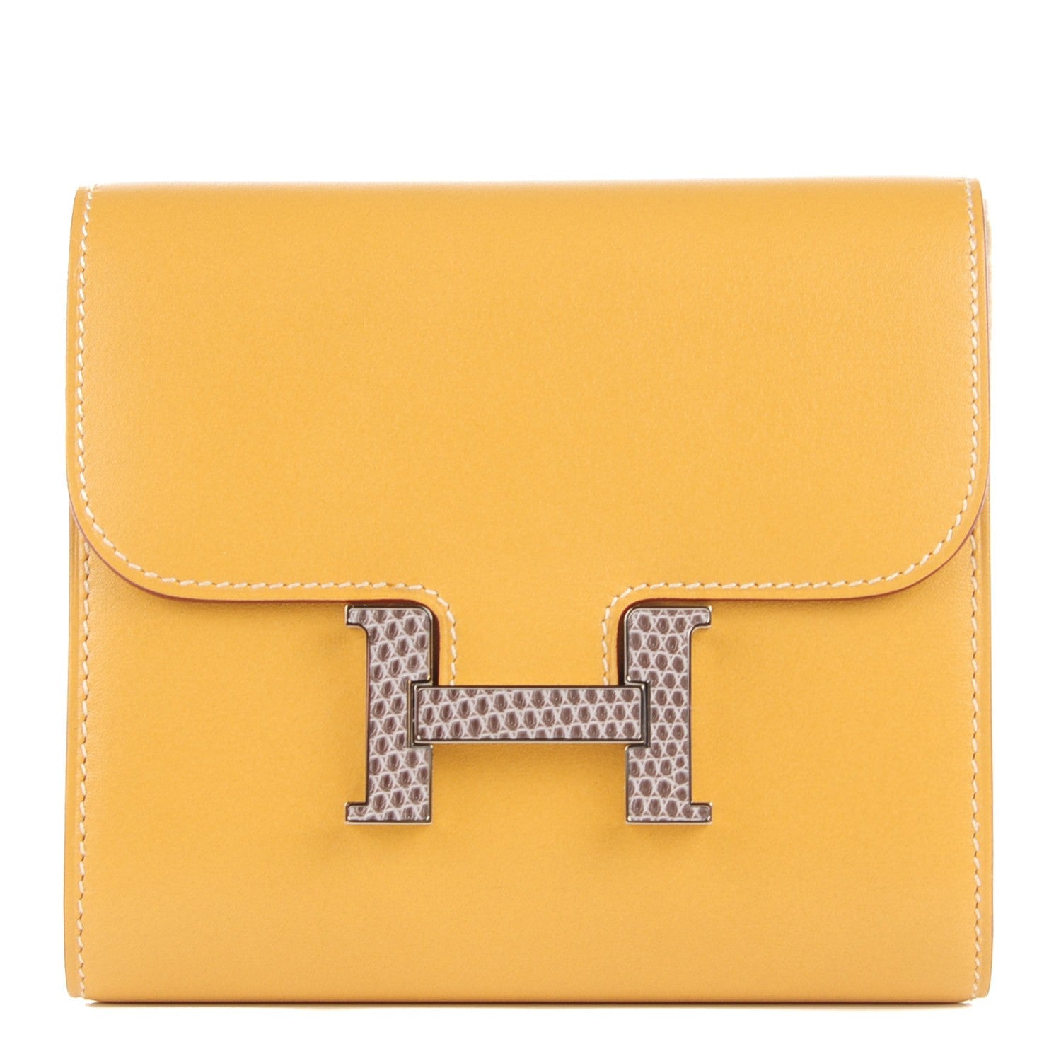 Hermes Tadelakt Lizard Constance Short Wallet Paille Ficelle 1 of 11