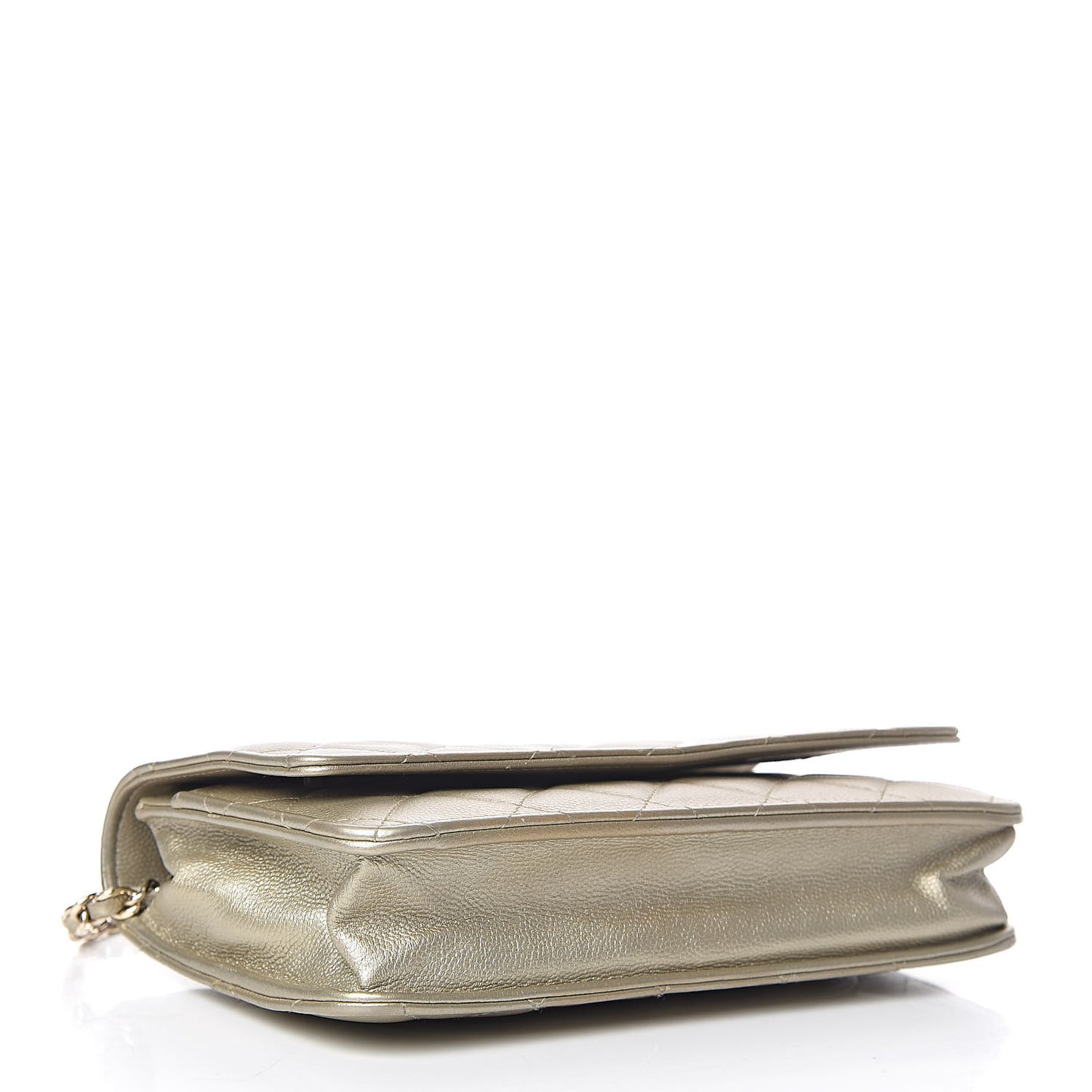Pearly Caviar Quilted Wallet On Chain WOC Light Gold