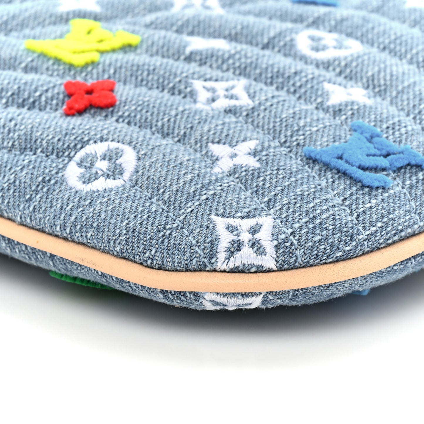Embroidered Monogram Denim New Wave Zipped Pochette Blue