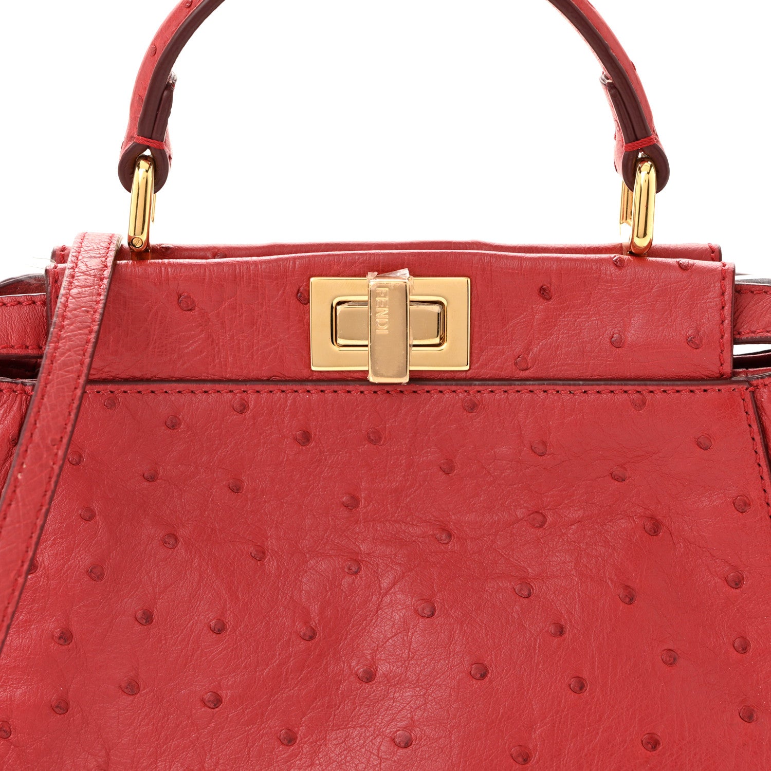 Fendi Ostrich Shiny Nappa Mini Peekaboo Iconic Satchel Fragola 8 of 10
