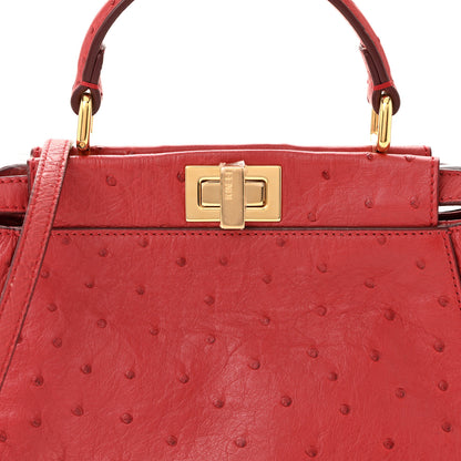 Fendi Ostrich Shiny Nappa Mini Peekaboo Iconic Satchel Fragola 8 of 10