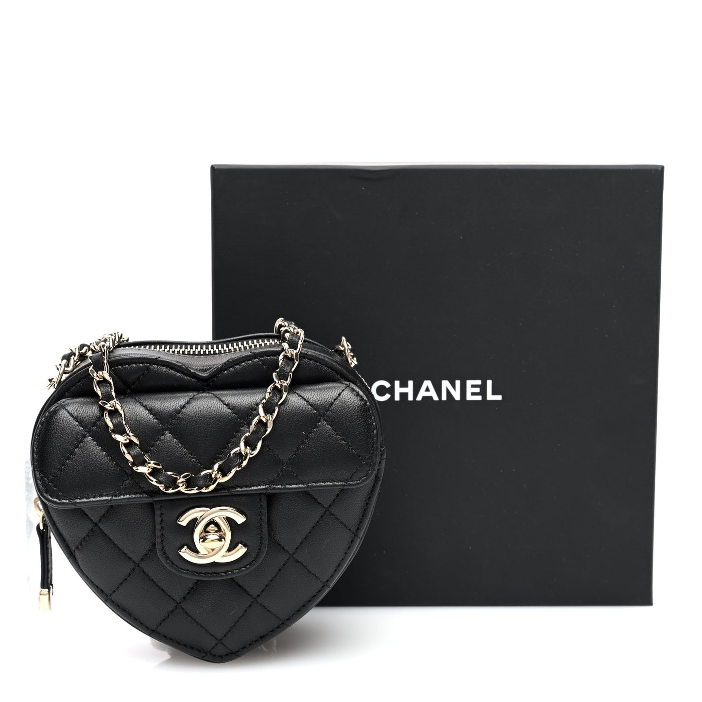 Lambskin Quilted CC In Love Heart Clutch With Chain Black