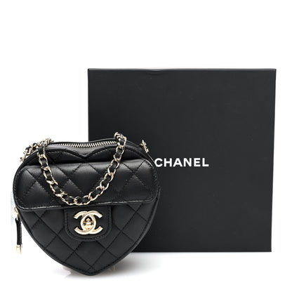 Chanel Lambskin Quilted CC In Love Heart Clutch With Chain Black 10 of 10