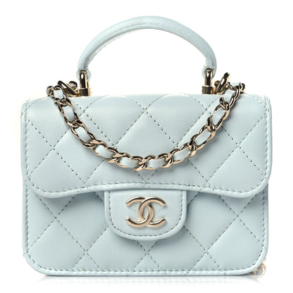 Chanel Lambskin Quilted Top Handle Flap Coin Purse With Chain Light Blue 1 of 11