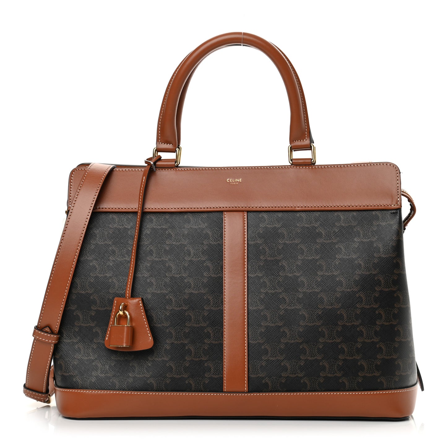 Triomphe Canvas Calfskin Cabas De France Handbag Tan