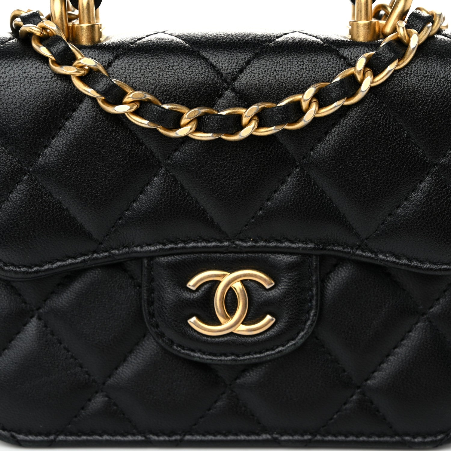 Chanel Lambskin Quilted Top Handle Flap Coin Purse With Chain Black 9 of 12