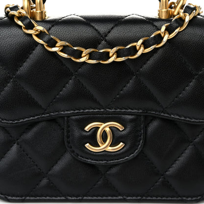 Chanel Lambskin Quilted Top Handle Flap Coin Purse With Chain Black 9 of 12