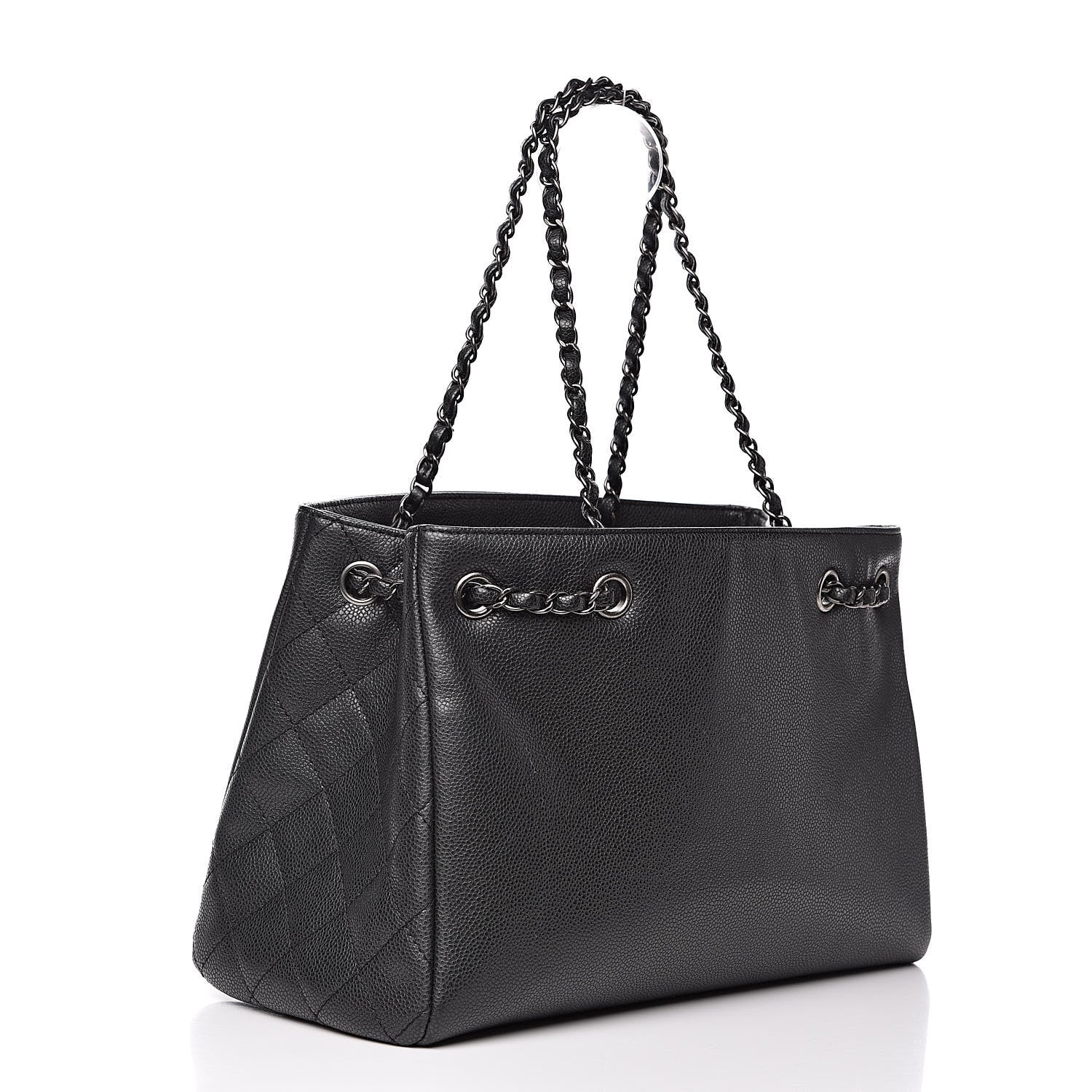 Chanel Metallic Grained Calfskin Medium Woven Chain Shopping Tote Black 3 of 13