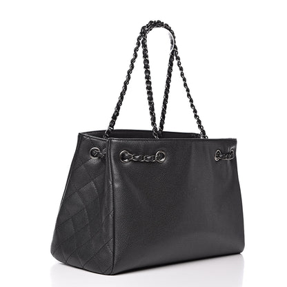 Chanel Metallic Grained Calfskin Medium Woven Chain Shopping Tote Black 3 of 13