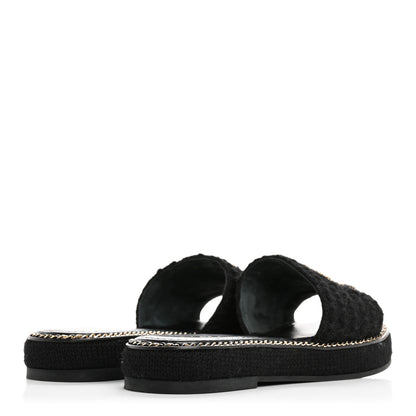 Chanel Wool Alpaca Chain CC Slide Sandals 37 Black 5 of 12