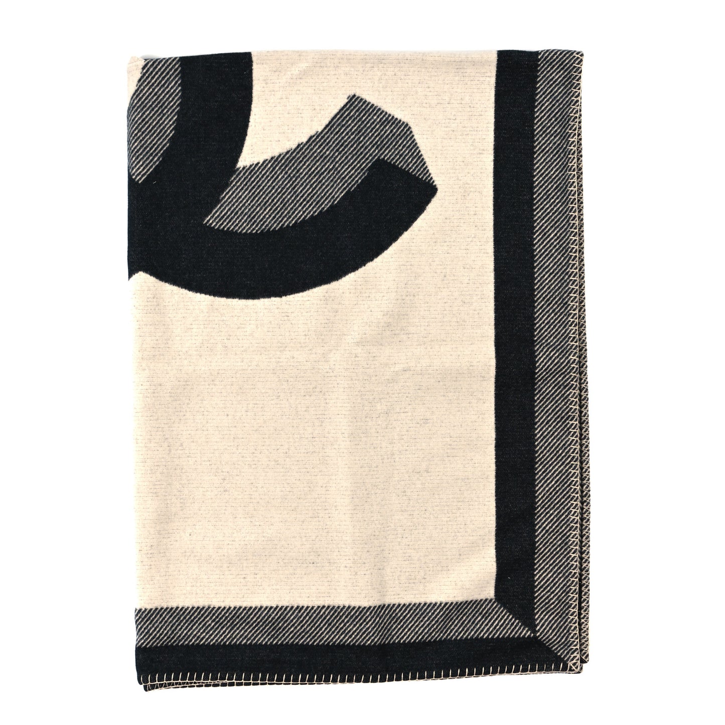 Wool Cashmere CC Throw Blanket Black Beige