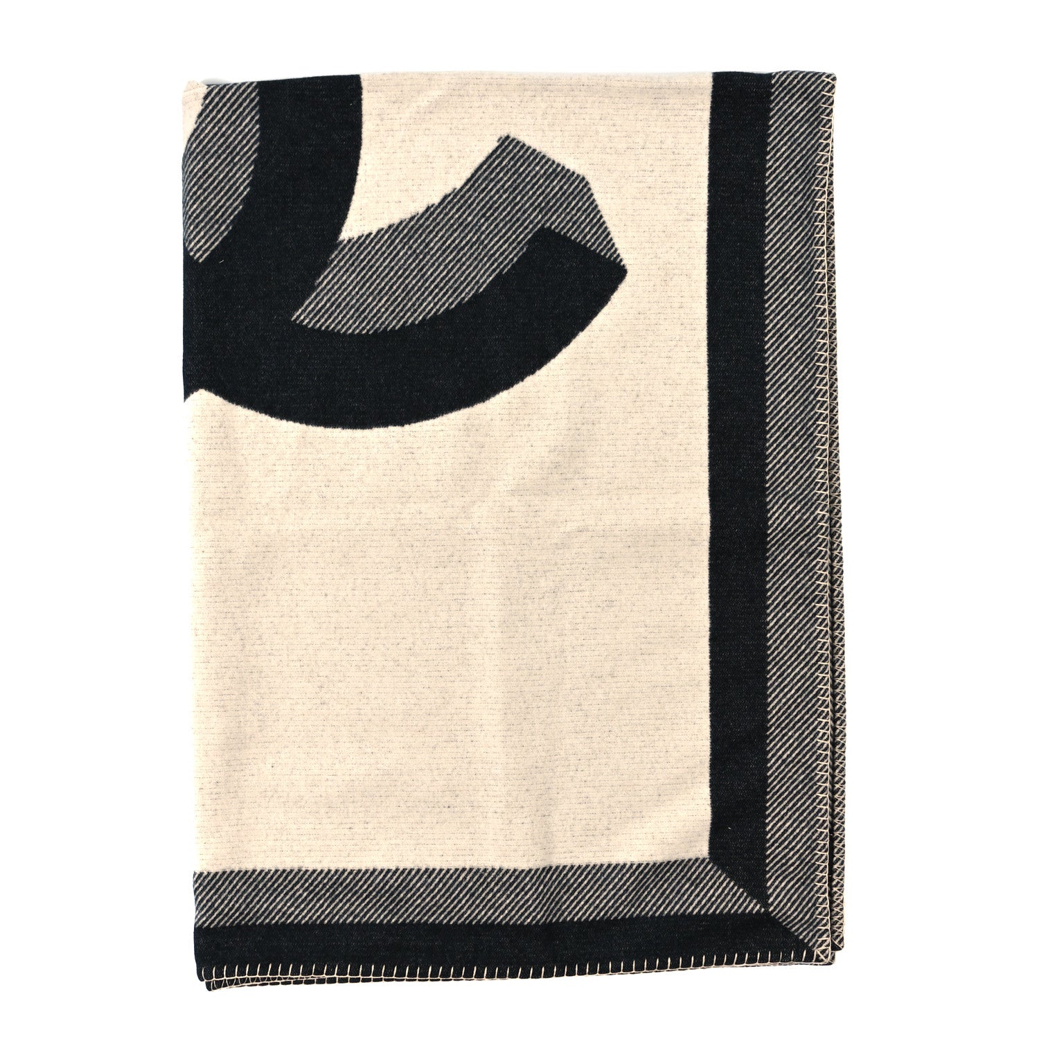 Chanel Wool Cashmere CC Throw Blanket Black Beige 1 of 3