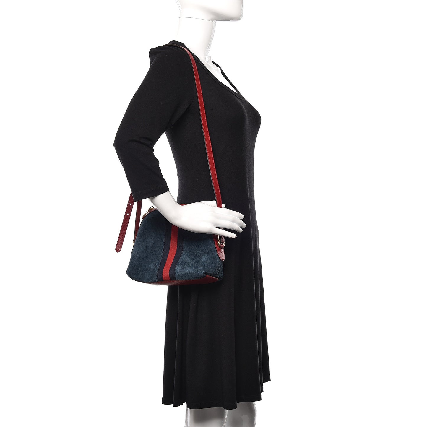 Suede Calfskin Web Small Ophidia Dome Shoulder Bag New Blue Romantic Cherry