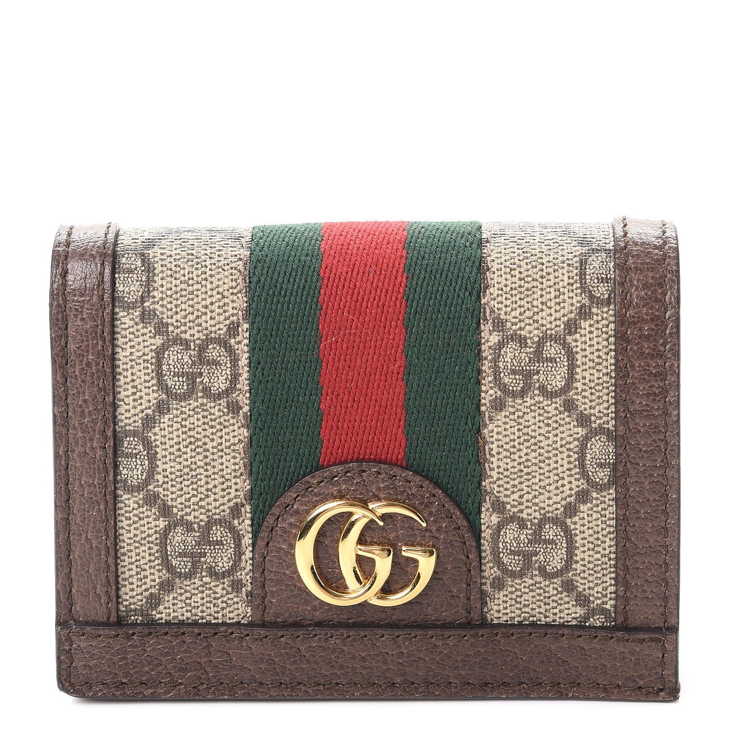 Gucci GG Supreme Monogram Web Ophidia Card Case Beige New Acero 1 of 8