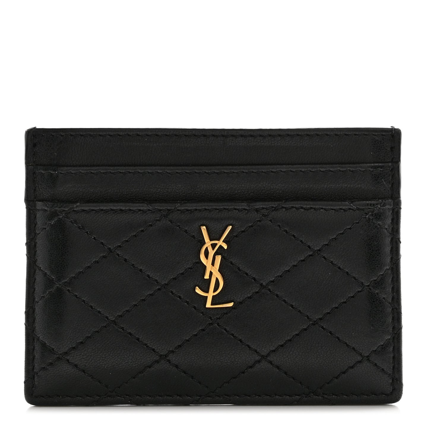 Lambskin Quilted Gaby Credit Card Case Black