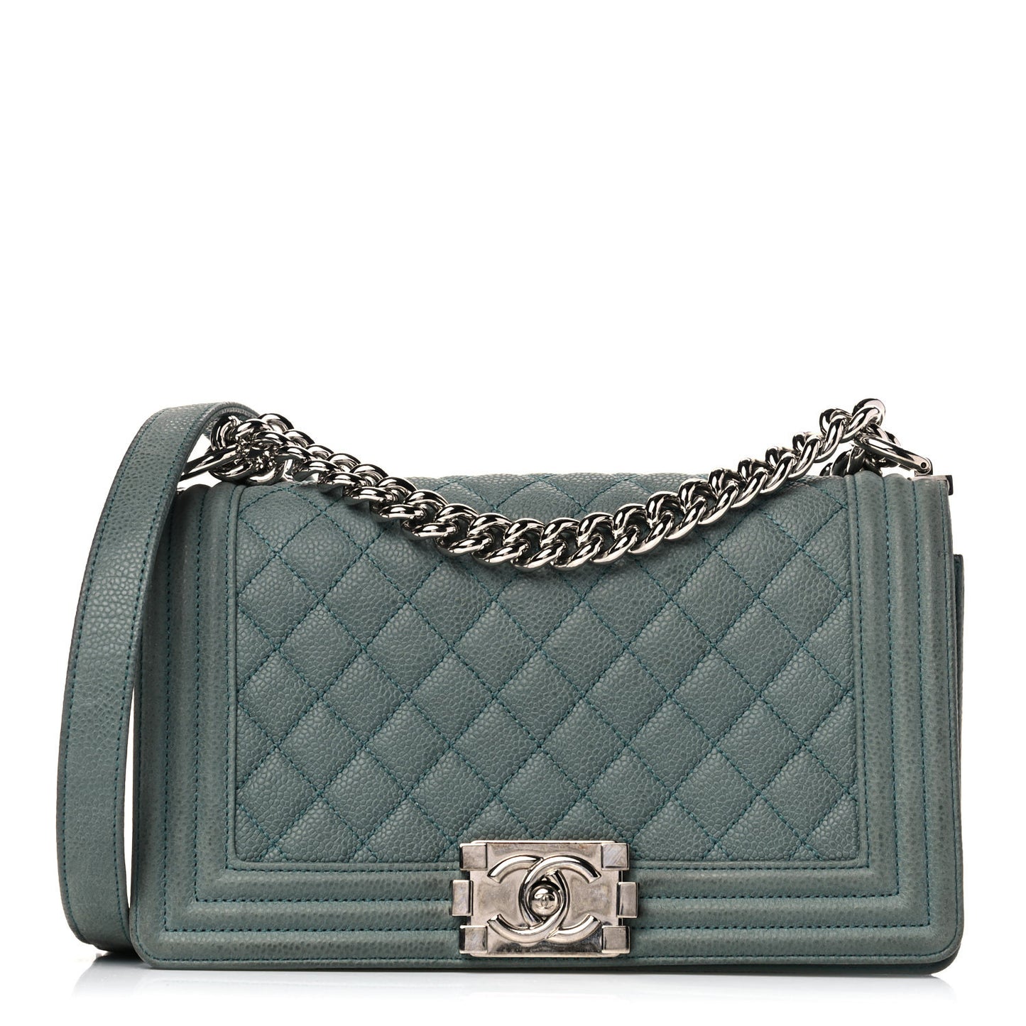 Caviar Quilted Medium Boy Flap Vert Fonce