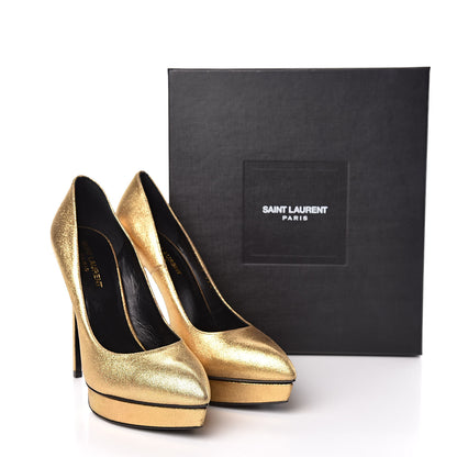 Saint Laurent Metallic Grained Calfskin Janis 105 D'Orsay Pumps 39.5 Black Gold 16 of 16