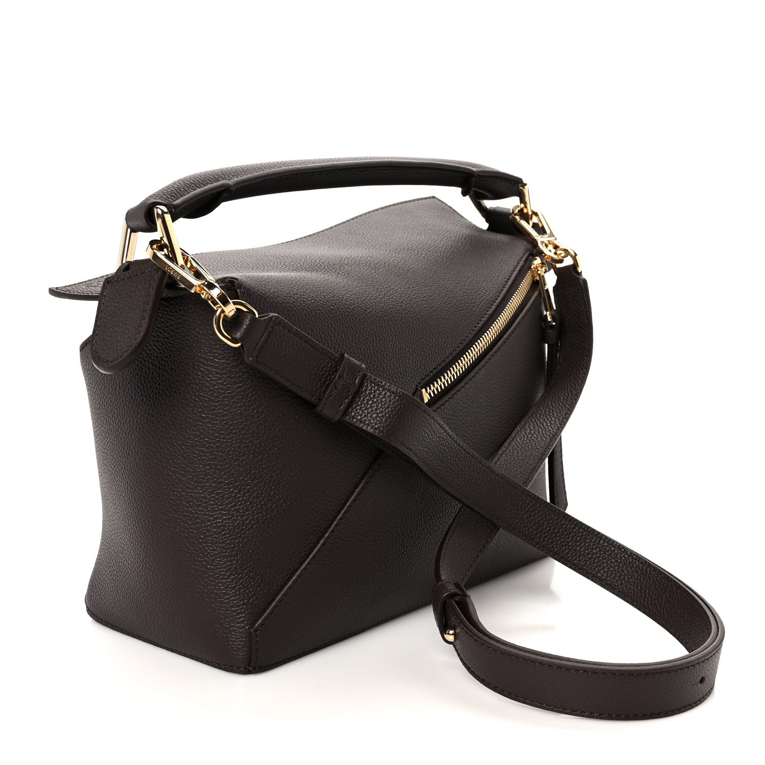 Loewe Soft Grained Calfskin Small Puzzle Edge Bag Dark Chestnut