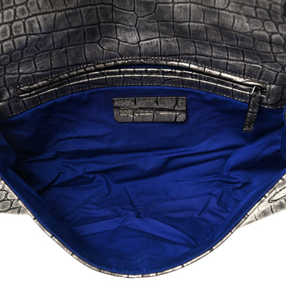 Alexander McQueen Calfskin Crocodile Embossed Clutch Silver 4 of 4