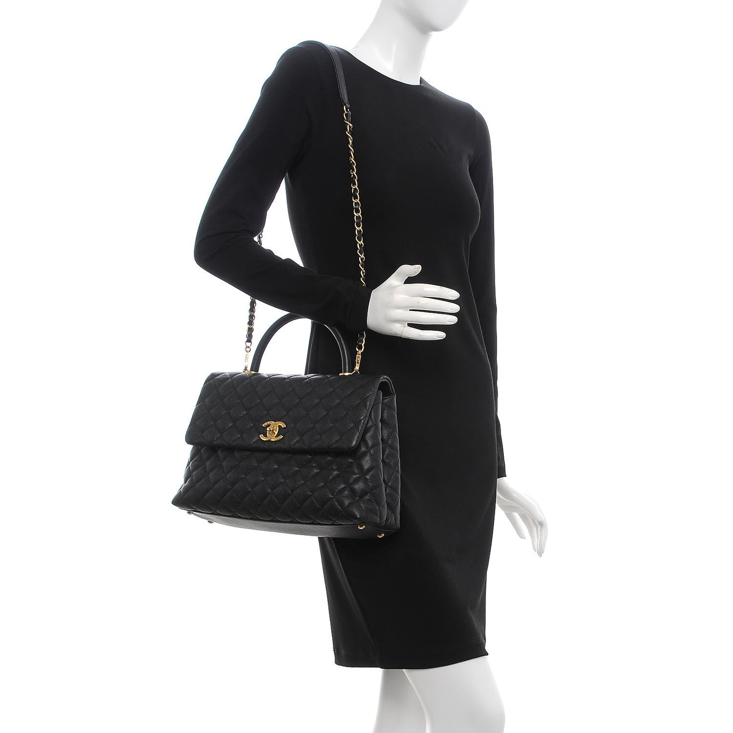 Caviar Quilted Medium Coco Handle Flap Black