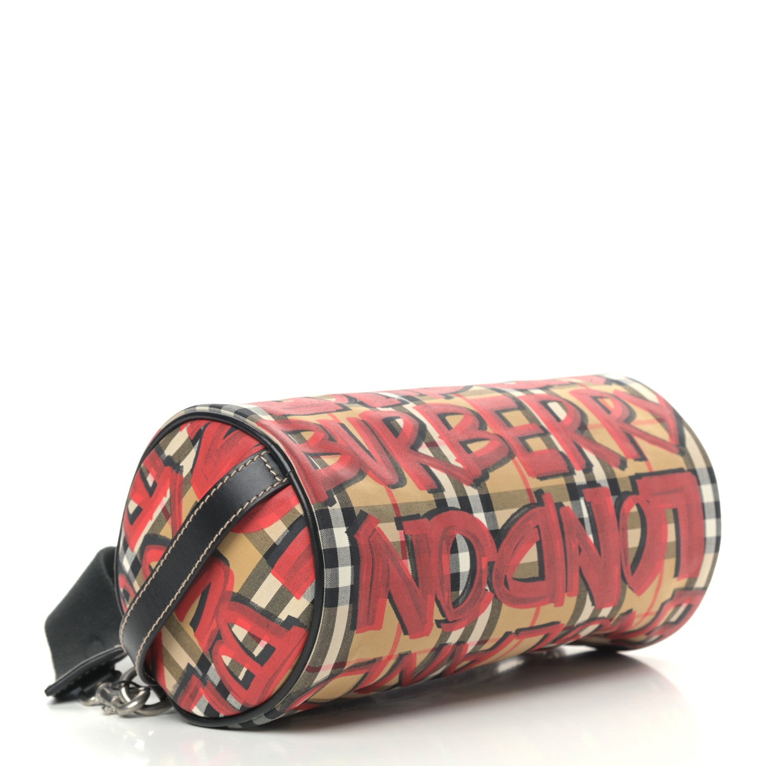 Burberry Haymarket Check Graffiti Print Barrel Bag Red 4 of 10