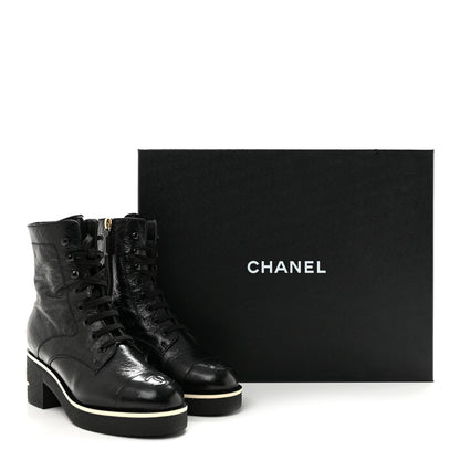 Chanel Shiny Crumpled Lambskin Lace Up Combat Boots 36 Black 11 of 11