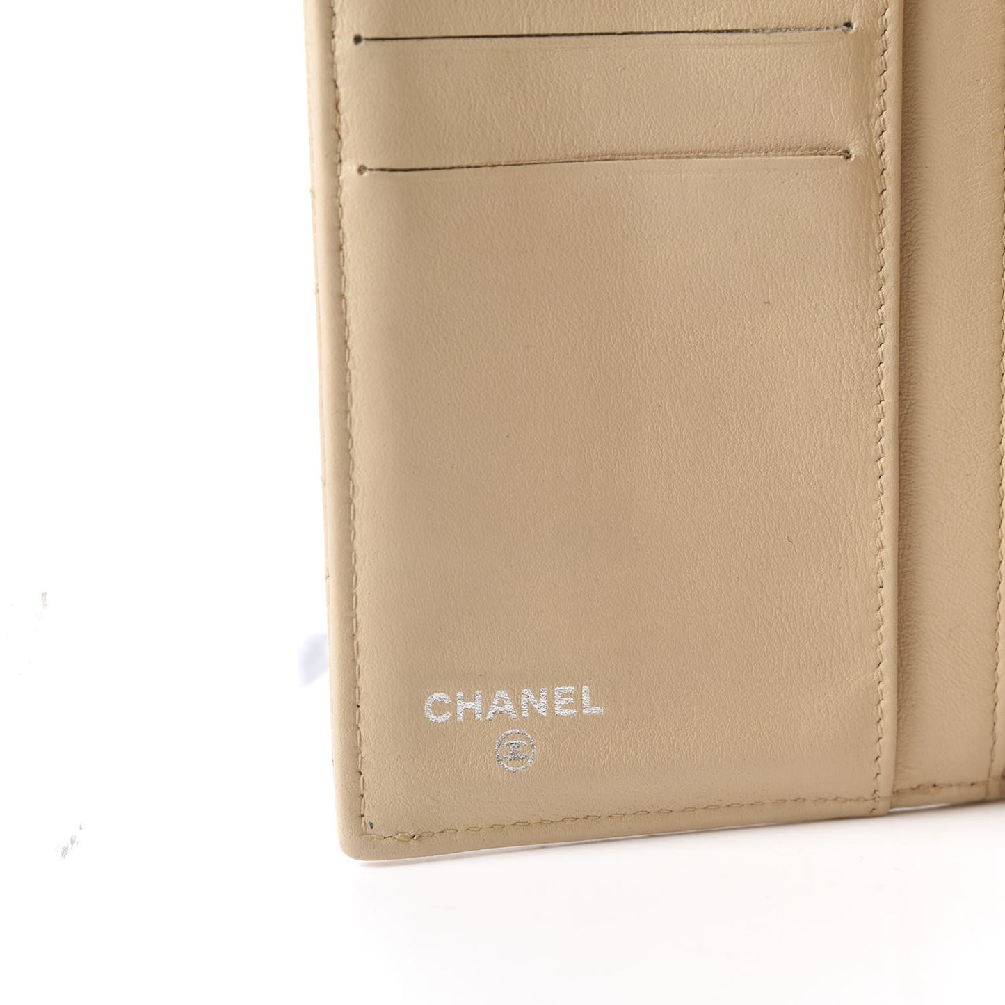 Caviar Quilted Large Flap Wallet Beige