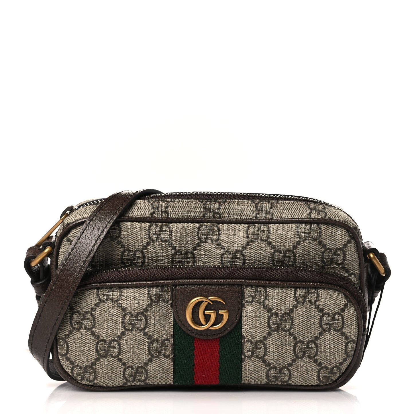 GG Supreme Monogram Textured Dollar Calfskin Web Mini Ophidia Convertible Shoulder Bag Beige Ebony New Acero
