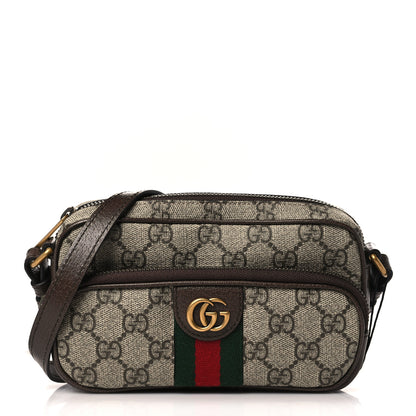 Gucci GG Supreme Monogram Textured Dollar Calfskin Web Mini Ophidia Convertible Shoulder Bag Beige Ebony New Acero 1 of 10
