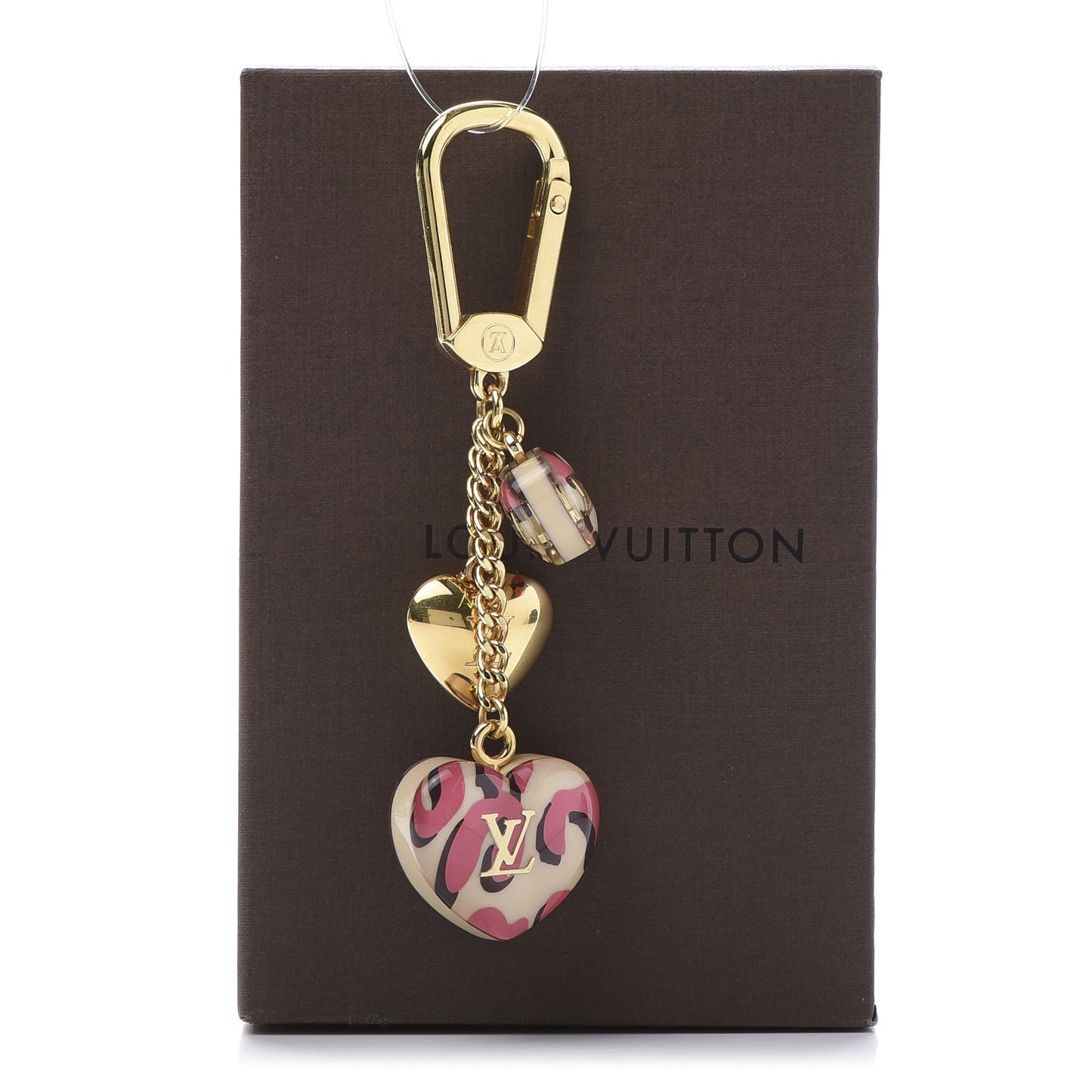 Leopard Heart Bag Charm Key Holder Blanc Corail