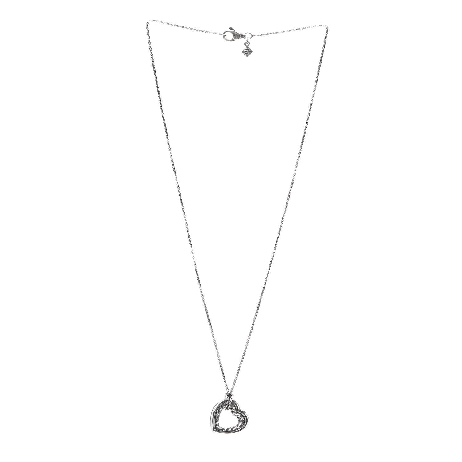 David Yurman Sterling Silver 18K Yellow Gold Open Heart Cable Necklace 3 of 5