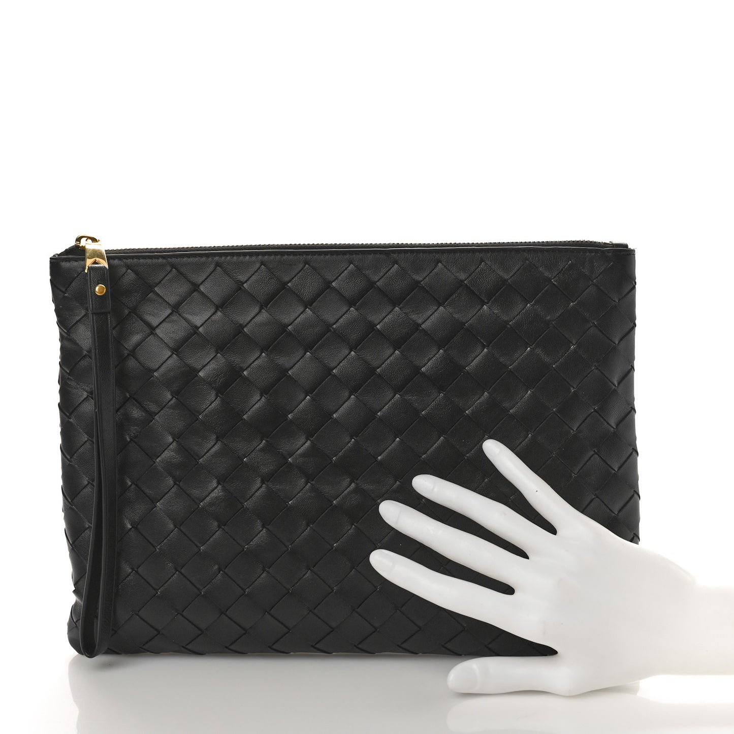 Nappa Intrecciato Medium Flat Zip Pouch Black