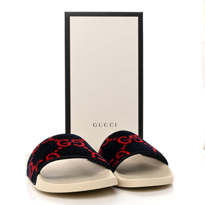 Gucci Terry Cloth GG Monogram Slide Sandals 40 Blue Red 9 of 9