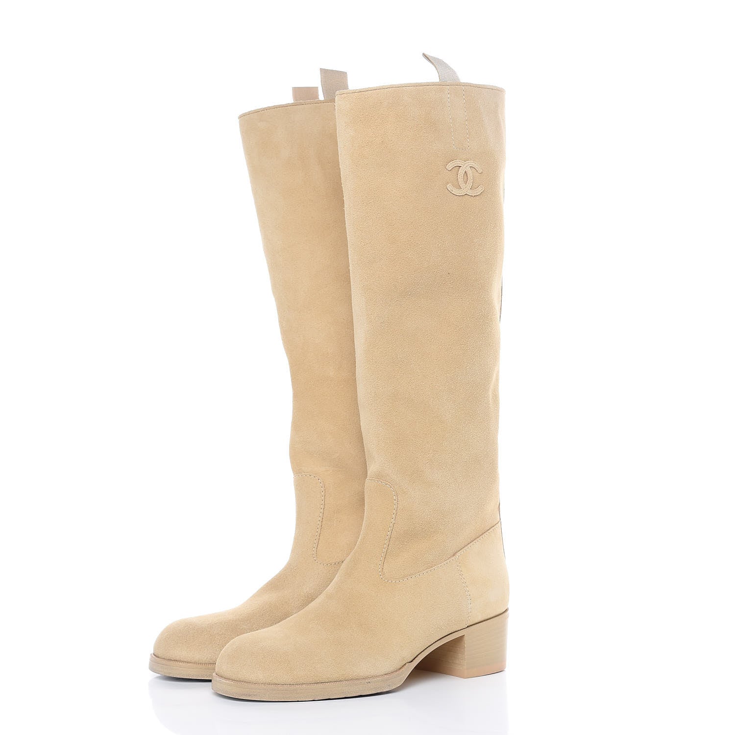 Chanel Suede Calfskin High Boots 39 Beige 4 of 9