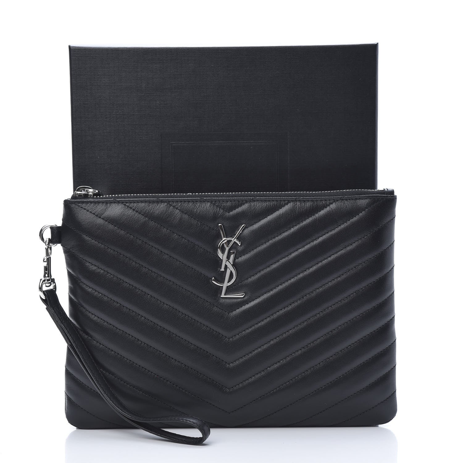 Saint Laurent Calfskin Matelasse Chevron Monogram A5 Wristlet Black 8 of 8