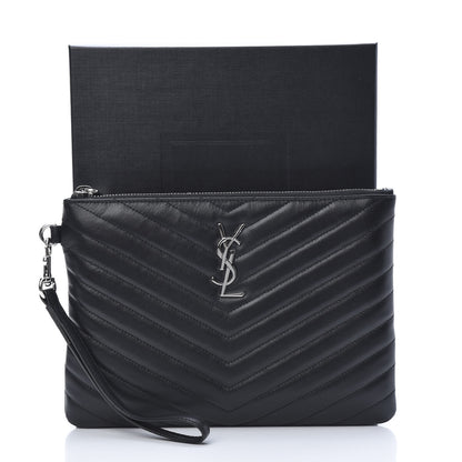 Saint Laurent Calfskin Matelasse Chevron Monogram A5 Wristlet Black 8 of 8