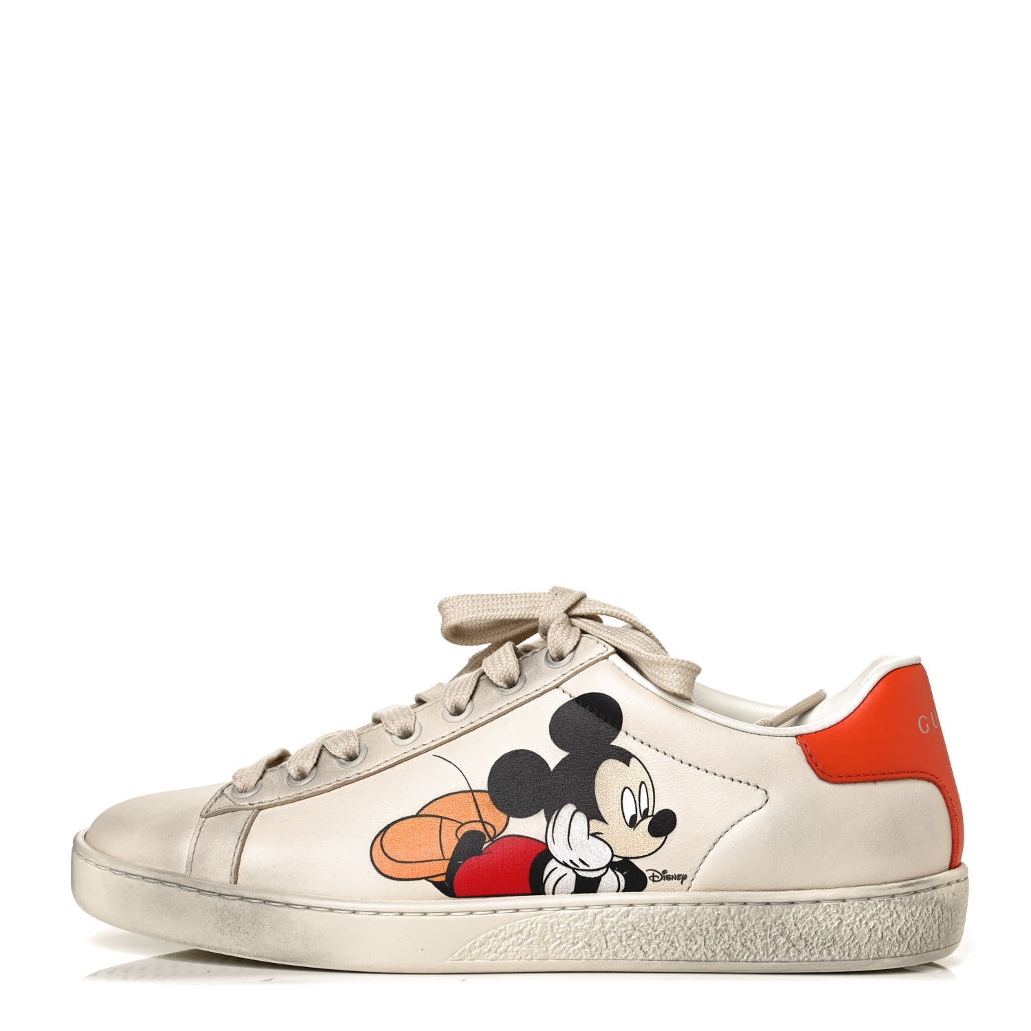 Gucci X DISNEY Miro Soft Calfskin Mickey Mouse Print Womens Ace Sneakers 36.5 Ivory Deep Orange 1 of 6