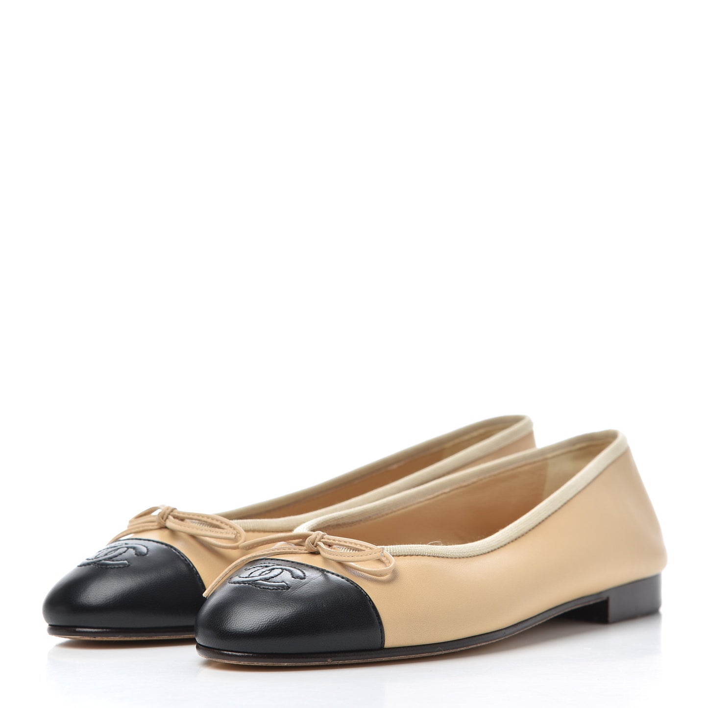 Lambskin Cap Toe CC Ballerina Flats 37.5 Beige Black