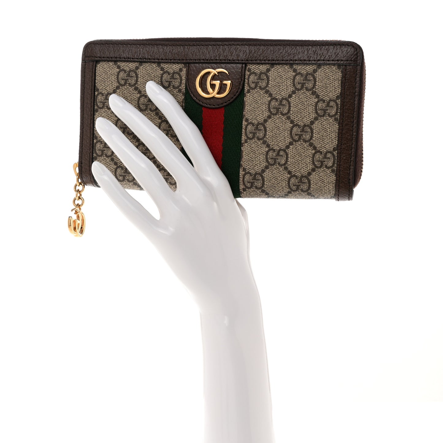 GG Supreme Monogram Web Ophidia Zip Around Wallet Brown