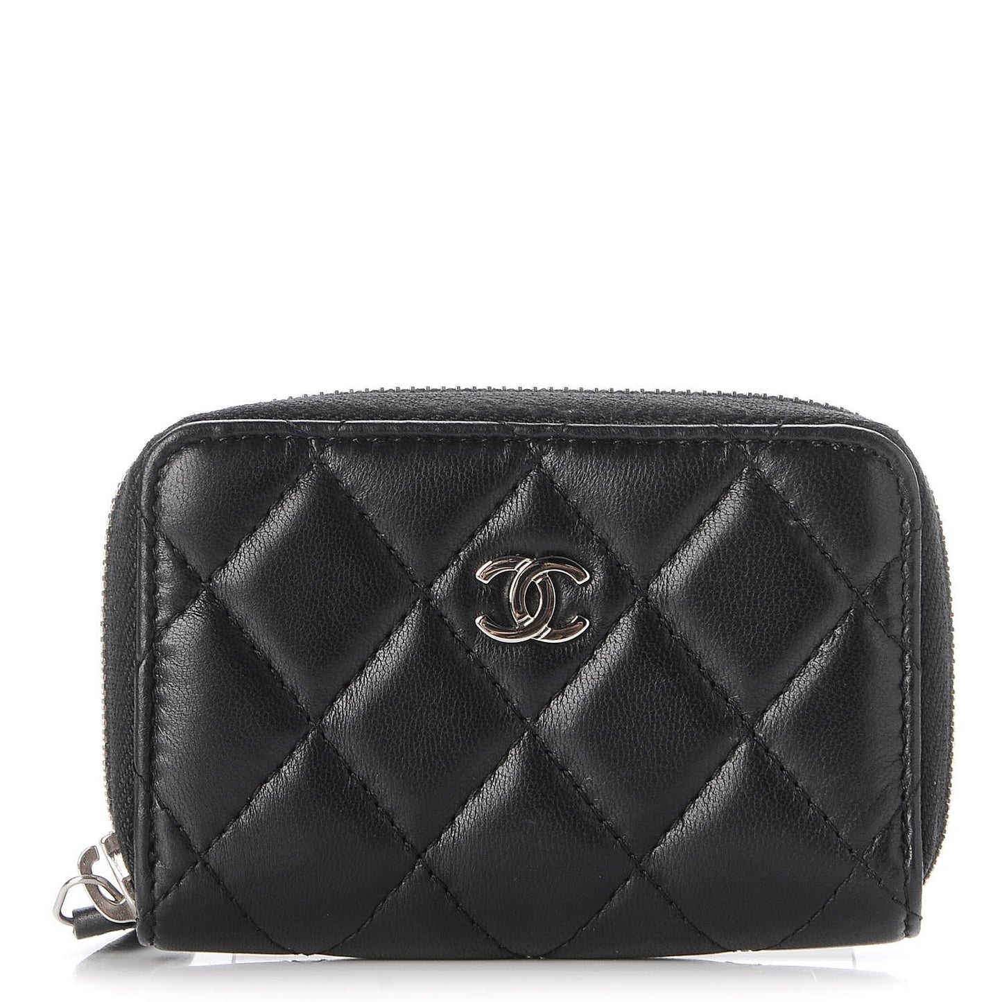 Lambskin Quilted Zip Around Coin Purse Wallet Black