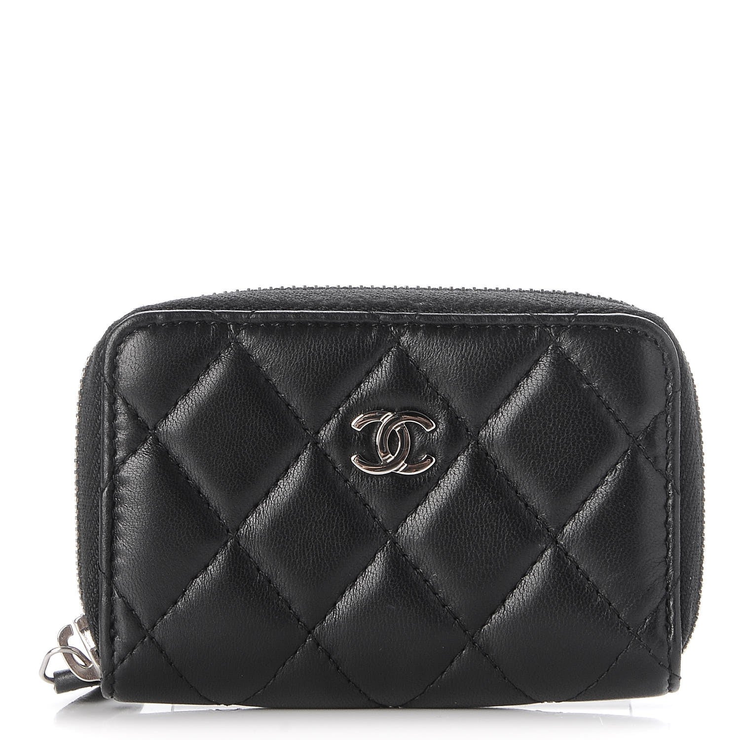 Chanel Lambskin Quilted Zip Around Coin Purse Wallet Black 1 of 8