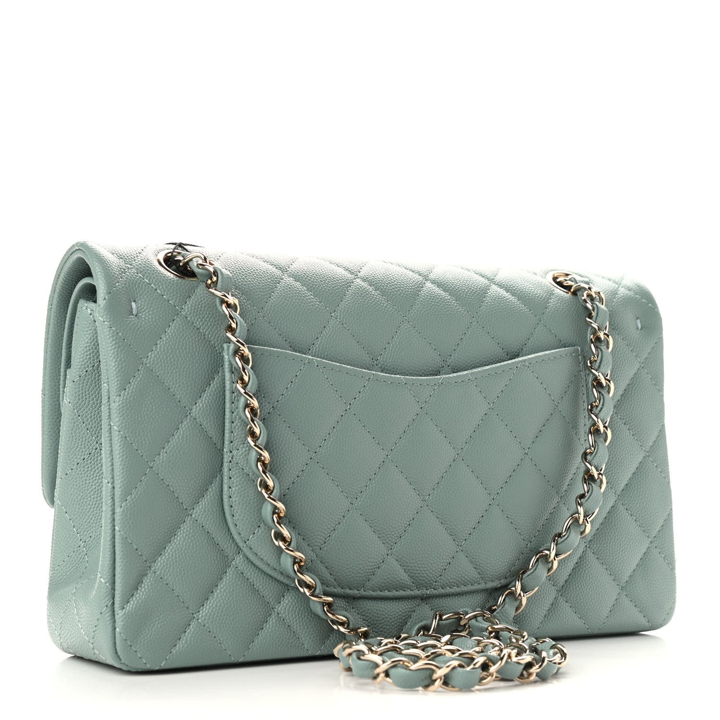 Caviar Quilted Medium Double Flap Green