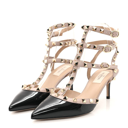 Valentino Garavani Patent Nappa Rockstud Ankle Strap 65mm Pumps 37 Black Poudre 4 of 9