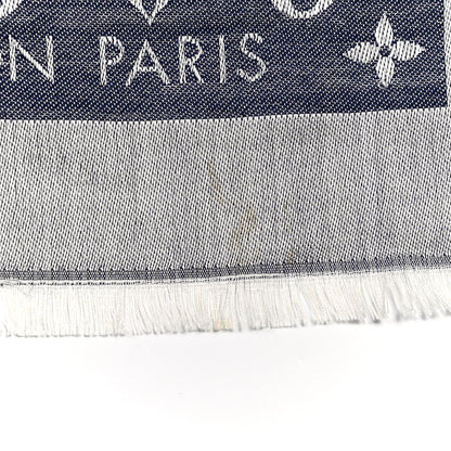 Louis Vuitton Silk Wool Monogram Denim Shawl Blue 4 of 7