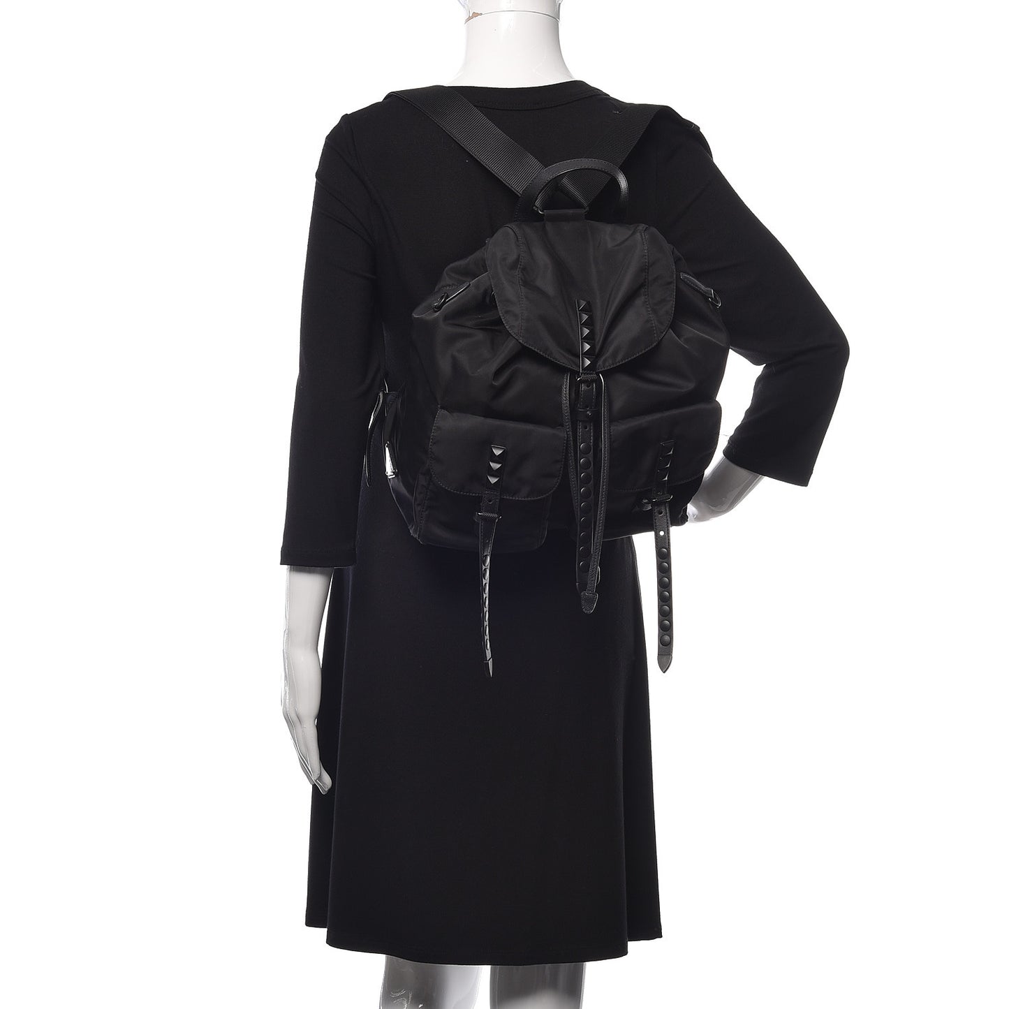 Nylon New Vela Monochrome Studded Backpack Black