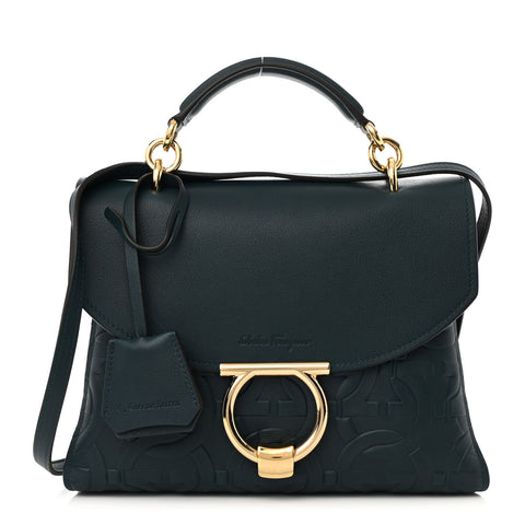 Calfskin Embossed Small Margot Top Handle Divisa Green