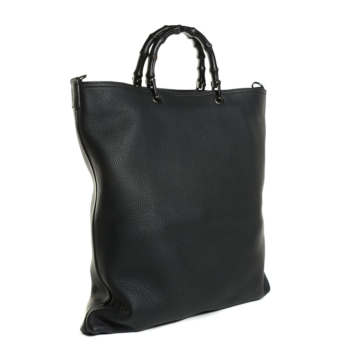 Pebbled Calfskin Large Bamboo Convertible Tote Black